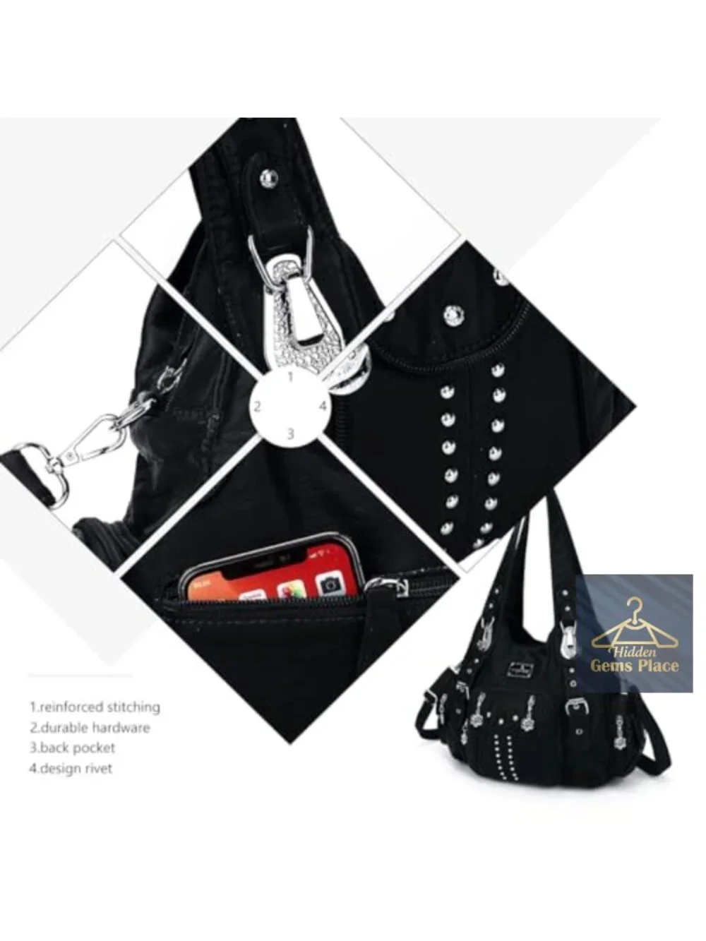 Soft PU Leather Large Hobo Shoulder Bag with Multiple Pockets